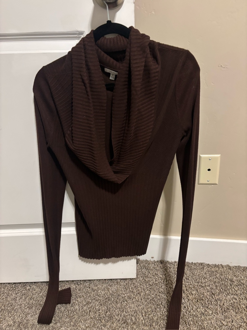 Cache Brown Ribbed Knit Blouse